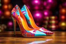 A Pair Of Stiletto Shoes In Vivid Color