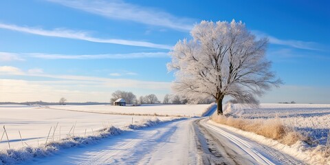 Wall Mural - Snowy winter road