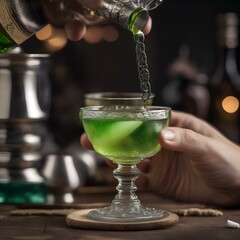 Wall Mural - A hand delicately dropping a sugar cube into a glass of absinthe using an ornate spoon3