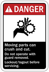 Canvas Print - Crush and cut hazard warning sign and labels Moving parts can crush and cut. Follow lockout procedure before servicing.  Do not operate with guard removed.