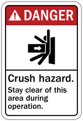 Canvas Print - Crush and cut hazard warning sign and labels Moving parts can crush and cut. Follow lockout procedure before servicing.  Do not operate with guard removed.