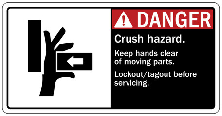 Wall Mural - Crush and cut hazard warning sign and labels Moving parts can crush and cut. Follow lockout procedure before servicing.  Do not operate with guard removed.