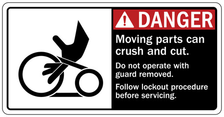 Wall Mural - Crush and cut hazard warning sign and labels Moving parts can crush and cut. Follow lockout procedure before servicing.  Do not operate with guard removed.