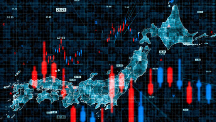 Canvas Print - 日本地図と金融市場　データ分析　マーケティング