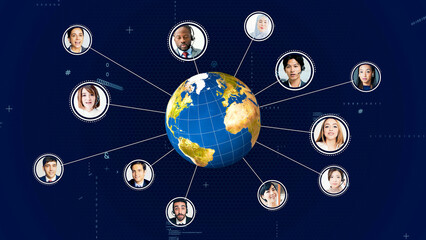 Poster - Communication network of multi national people. Global network.