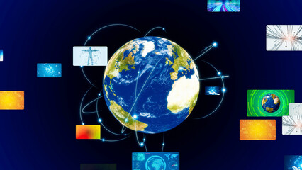 Poster - Planet earth and digital screens concept. Global network.