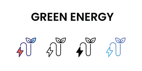 Wall Mural - Green Energy icons, color, line, glyph, gradient, Blue icon, Green energy icon in five variations stock illustration.