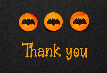 Wall Mural - Black Halloween Background With Orange Dots And Text Thank You