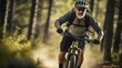 Ein siegreicher Mann auf dem Mountainbike im Zieleinlauf - Lebensfreude, Siegeswillen und Erfolg in der Welt des Sports - AI-generiert