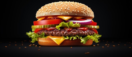 Poster - White background with a trendy hamburger illustration with copyspace for text