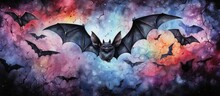 Watercolor Bat Pattern Transformed Into A Dark Gothic Pattern Suitable For Various Designs With Copyspace For Text