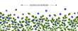 © Olya Haifisch - Bilberry vector seamless border design. Northern blue forest berries banner background. Hand drawn cartoon berry fruit branches illustration isolated on white. Natural healthy food with vitamins