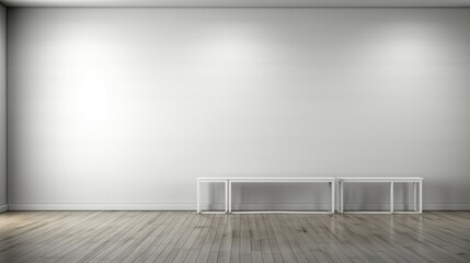 Wall Mural - empty white room with a long bench, white studio wall, minimalist interior