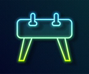 Sticker - Glowing neon line Pommel horse icon isolated on black background. Sports equipment for jumping and gymnastics. Vector