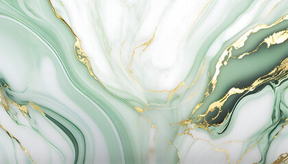 Wall Mural - flowy, soft green marble background with gold streaks. Generative Ai.