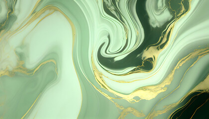 Wall Mural - flowy, soft green marble background with gold streaks. Generative Ai.