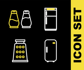 Sticker - Set line Refrigerator, Grater and Salt and pepper icon. Vector