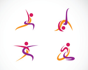 athletic logo set creative people abstract yoga logo sport icon concept run