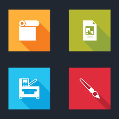 Poster - Set Roll of paper, File document, Copy machine and Paint brush icon. Vector