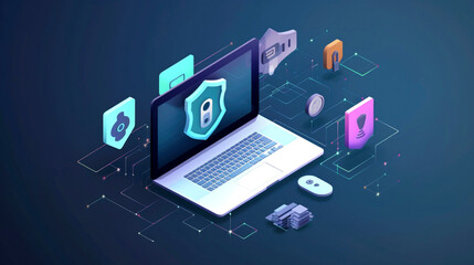 Laptop technology background image, analyst concept, business graph, web development, virtual screen . AI Generative