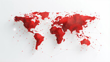 Red Colored Map Of The World. Conception Of Global Network Connection And Data Sharing