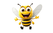 Cartoon Bee With Open Mouth Isolated On White Transparent Background.