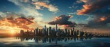 Fototapeta Nowy Jork - inspiring cityscape at sunset for website banner background