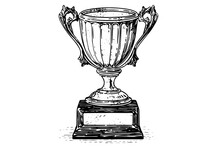 Winner Trophy Cup Hand Drawn Ink Sketch. Engraved Style Vintage Illustration
