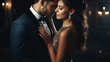 © Nvidi Art - Passionate Hispanic couple in love in elegant evening dresses, woman with wedding ring on her finger