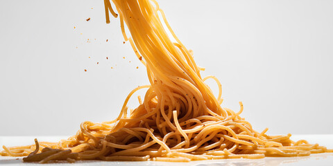 Wall Mural - Spaghetti pasta on white background as package design element.