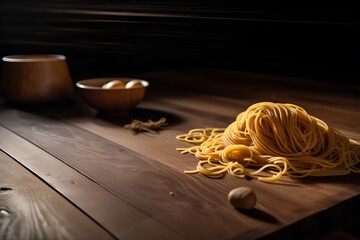 Wall Mural - Spaghetti pasta on wooden background