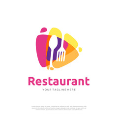 Wall Mural - Colorful restaurant healthy food logo design inspiration