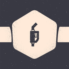 Sticker - Grunge Gasoline pump nozzle icon isolated on grey background. Fuel pump petrol station. Refuel service sign. Gas station icon. Monochrome vintage drawing. Vector