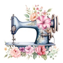 Nostalgia Of Sewing Captured In Vintage Sewing Machine With Floral Details Watercolor Clipart