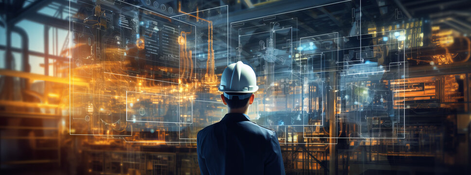 the future of industrial infrastructure - industrial engineers using tablet computer and blueprints 