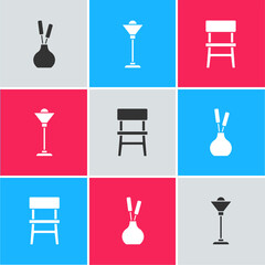 Poster - Set Vase, Floor lamp and Chair icon. Vector