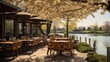An Unoccupied Open-Air Lakeside Restaurant on a Gorgeous, Sun-Drenched Spring Day