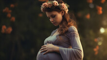 Beautiful Pregnant Girl Expecting A Baby With A Round Belly