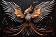 metal sculpture of phoenix bird sculpture with flame and iron, Generative Ai