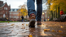 Close Up Of Legs Of A Man Walking In The Park During Autumn