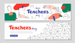 © Anastasiia - Billboard World Teachers day banner set. School doodle illustration and colored abstract spots.