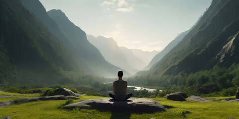 Wall Mural - Meditation in the mountains