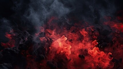 Wall Mural - Black and Red Smoky and Fire Sparks Background