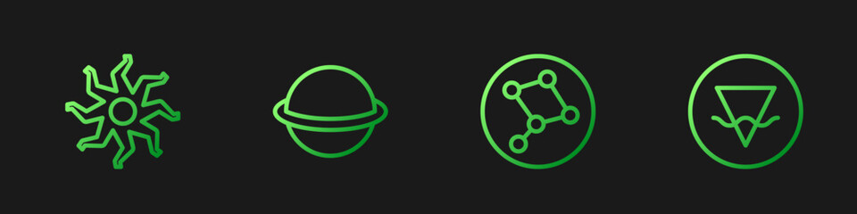Wall Mural - set line great bear constellation, sun, planet saturn and earth element. gradient color icons. vecto