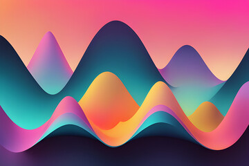 Wall Mural - Neon sound waves in vibrant colors on a dark gradient background