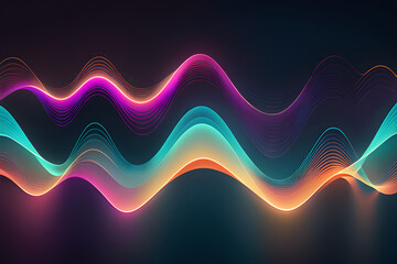 Wall Mural - Neon sound waves in vibrant colors on a dark background