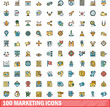 © ylivdesign - 100 marketing icons set. Color line set of marketing vector icons thin line color flat on white