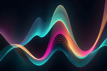 Wall Mural - Neon sound waves in vibrant colors on a dark background