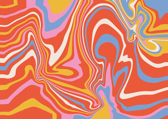 Wall Mural - Abstract trippy background with with liquid flowing lines in vintage rainbow colors. Simple flat vector illustration.