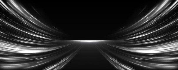 Wall Mural - panoramic high speed technology concept, white lines on black abstract background. vector speed of l